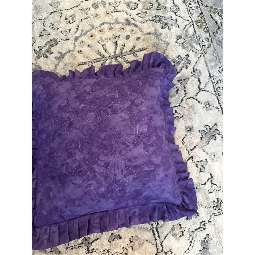 Set Of Two Purple Quilted Ruffled Pillows With Removable Covers Homemade 17x17
